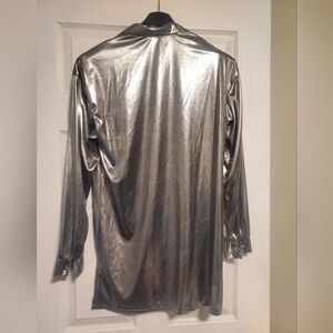 Vintage Silver Metallic Button-Down Blouse by Variations | Retro 90s Party Top